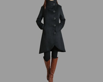 Winter Coat women, High neck wool coat, cashmere coat, Button Down coat, Winter Jacket, Trench Coat, Long Overcoat, oversized Coat(Y1208)