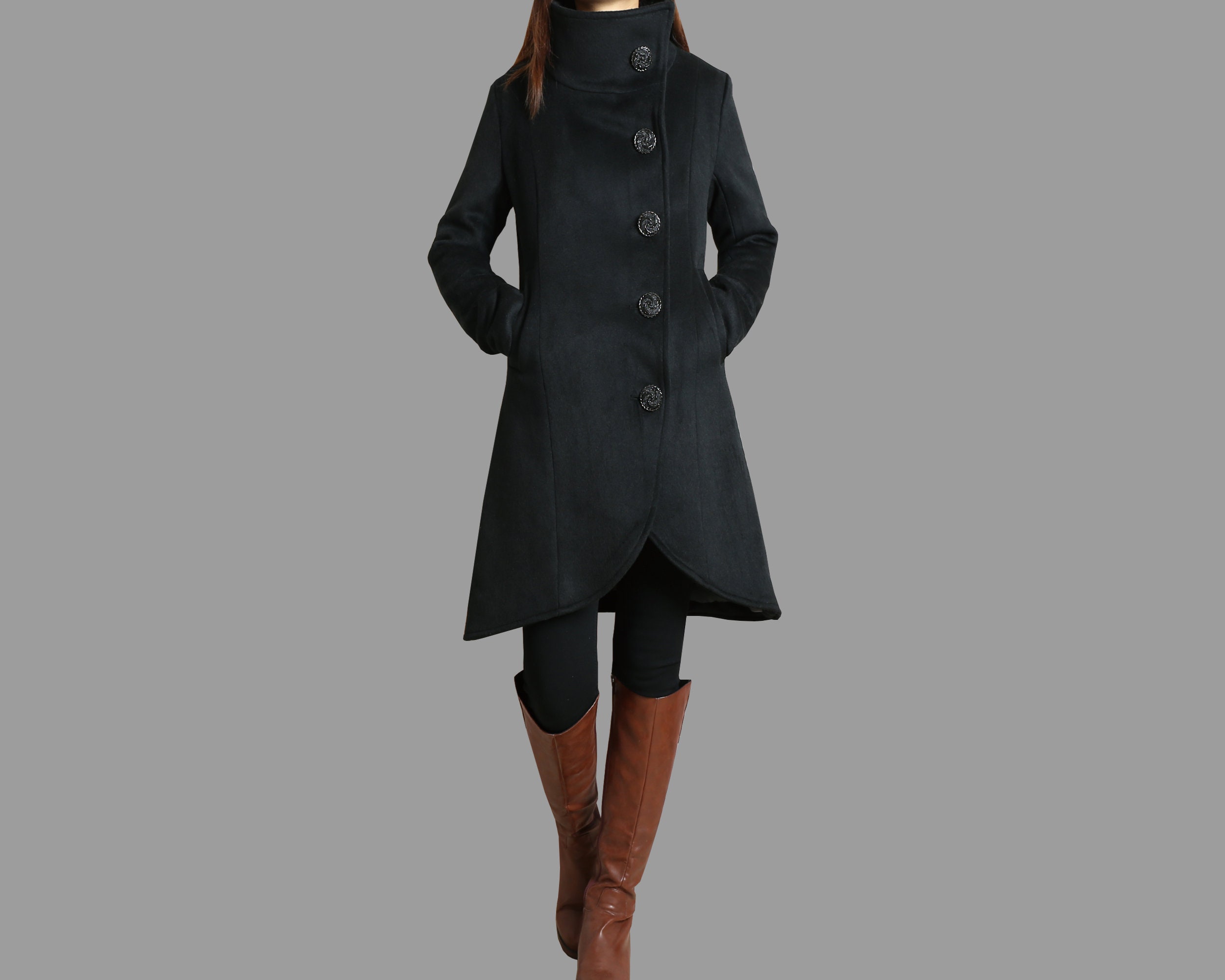 Black Wool Coat, Fit and Flare Coat, Knee Length Winter Coat, Double  Breasted Coat, Women Coat, Knee Length Woman Jackets, Warm Coats C219 -   Canada