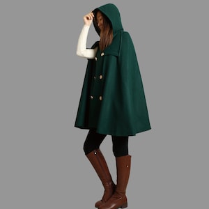 Cape coat with hood, wool poncho jacket, high neck coat, wool cloak coat, wool shawl winter coat, vintage cape(Y1108)