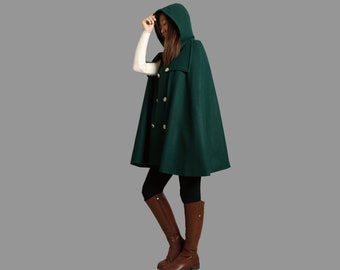 ウールケープコート：レディースヴィンテージスタイルポンチョ