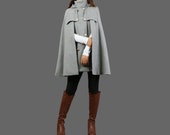 Cape Coat Women, Wool Poncho Jacket, Wool Cloak Coat, Wool
