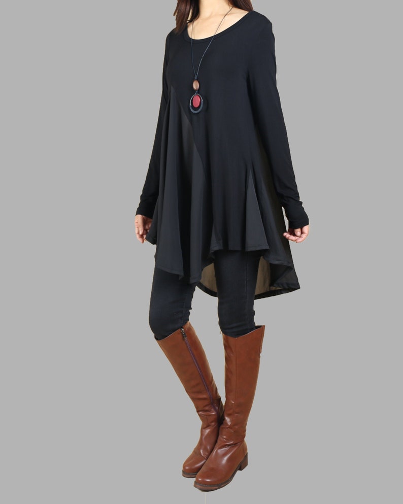 tunic tops for Leggings summer tops Modal and chiffon tunic top yoga t-shirt long sleeve tunic dress black sports T-shirt Y1090