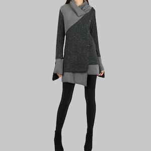 Asymmetrical Knit Tunic Sweater Dress: Patchwork Design, Plus Size Available