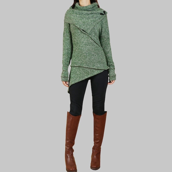 Suéter tipo jersey, tops de punto asimétricos, camiseta de manga larga, top con cuello poncho (Y1081)