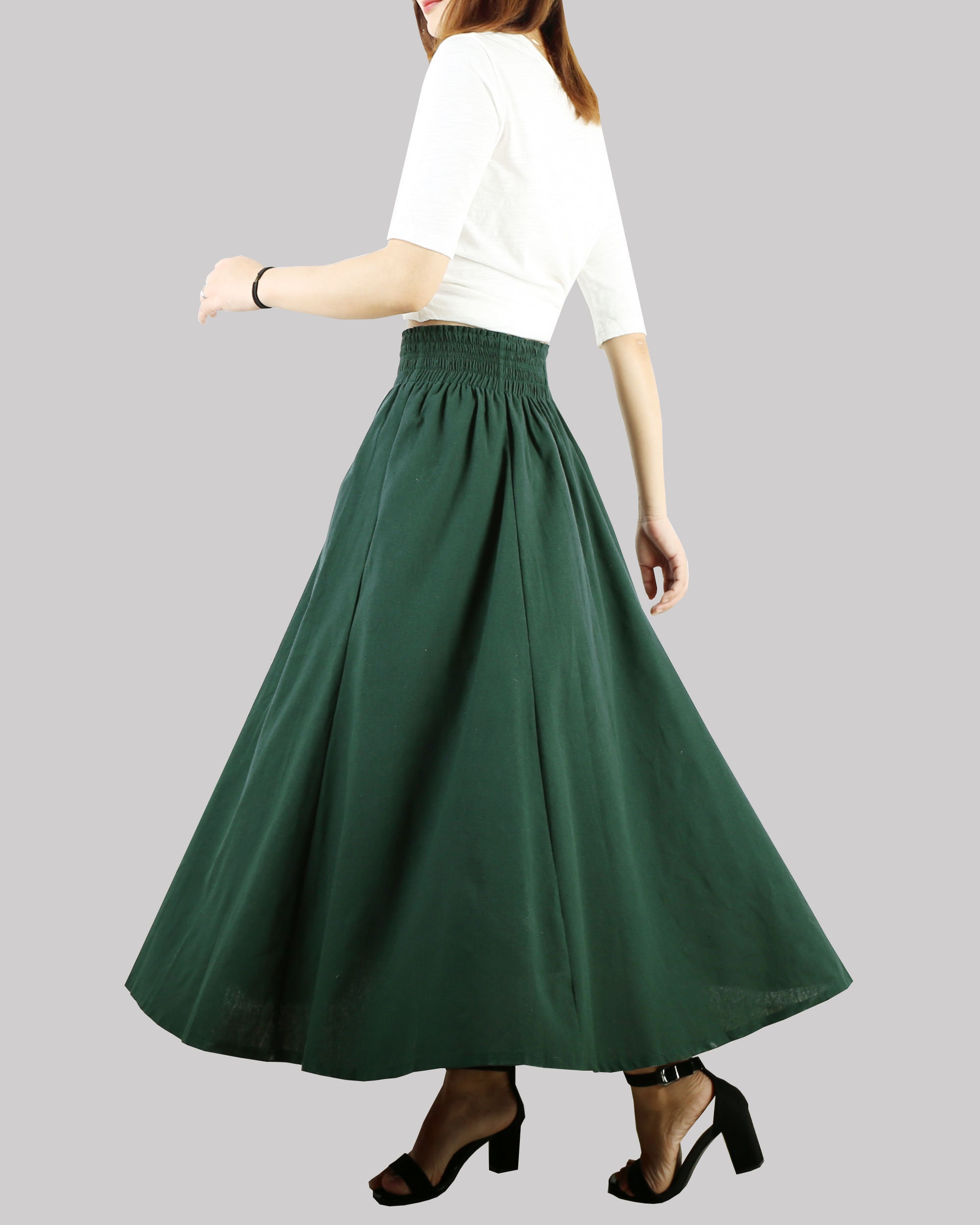 [LOW CLASSIC] / ☆ 24FW DOUBLE WAIST LONG SKIRT / BLUE GREEN NUFIWI Women Y2k Bubble Maxi Skirt Low Elastic Waist A Line