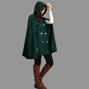 Cape coat with hood, wool poncho jacket, high neck coat, wool cloak coat, wool shawl winter coat, vintage cape(Y1108)