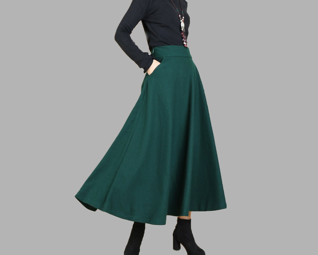 Winter Skirt, Wool Skirt, Dark Green Skirt, Long Skirt, Vintage Skirt ...