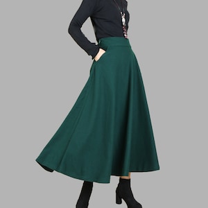 Winter skirt, wool skirt, dark green skirt, long skirt, vintage skirt, high waist skirt, maxi skirt(Q1098)