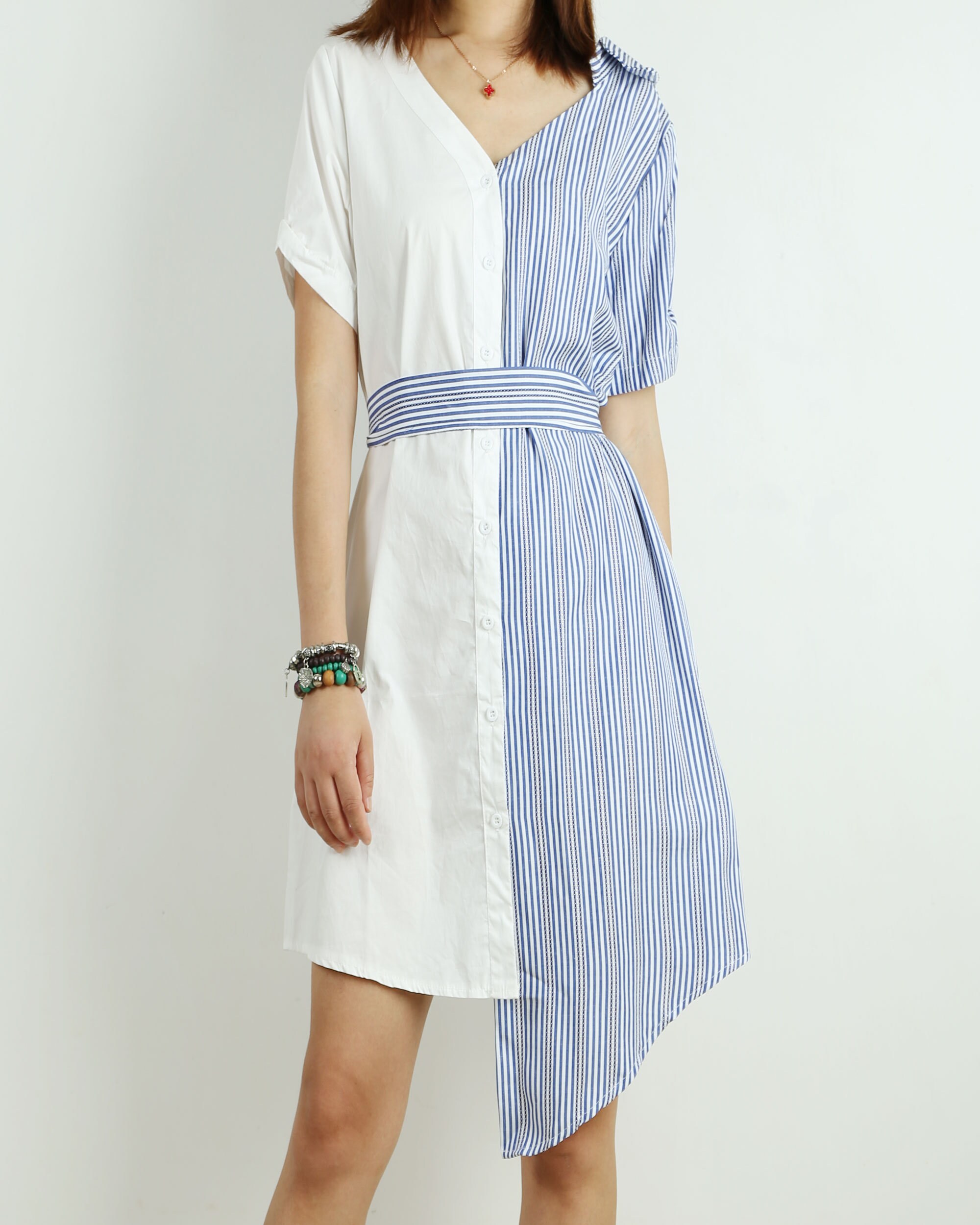 Striped Asymmetrical Shirt Dress Asymmetric Striped Shirt Dress