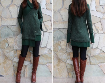 Pullover sweater women, Asymmetrical sweater tunic dress, long sweaters, plus size sweatshirt, oversized casual customized knit top(Y1094)