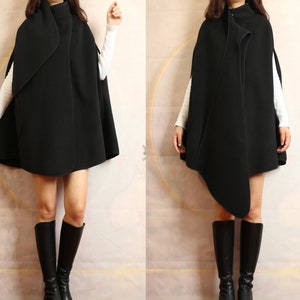 Wool Cape Coat: Double Breasted Poncho Jacket