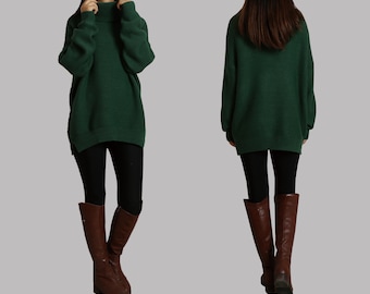 Robe tunique oversize en acrylique : pull à col haut, pulls verts