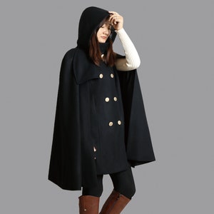 Cape coat with hood, wool poncho jacket, high neck coat, wool cloak coat, wool shawl winter coat, vintage capeY1108 image 6