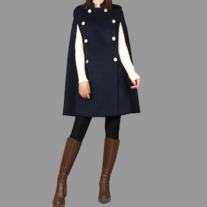Wool Cape Coat: Double Breasted Poncho Jacket