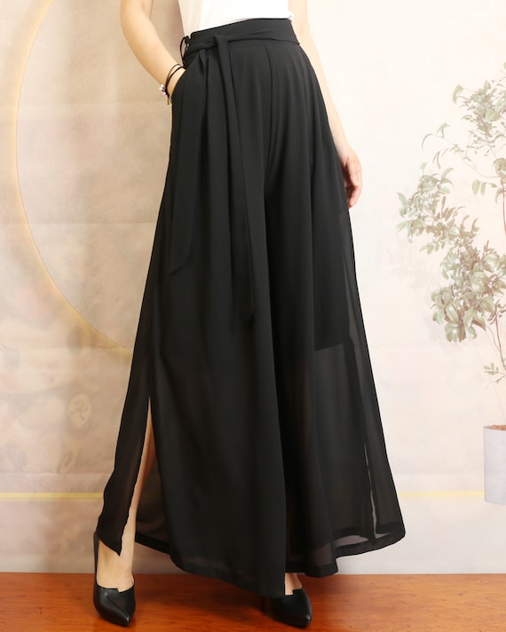 Black chiffon pants outlet