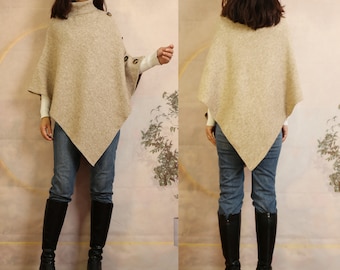 Turtleneck Sweater Poncho: Acrylic Boho Shawl Cape