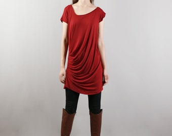 Asymmetrical Modal Cotton Tunic Top: Draped Stretchy Zen Design