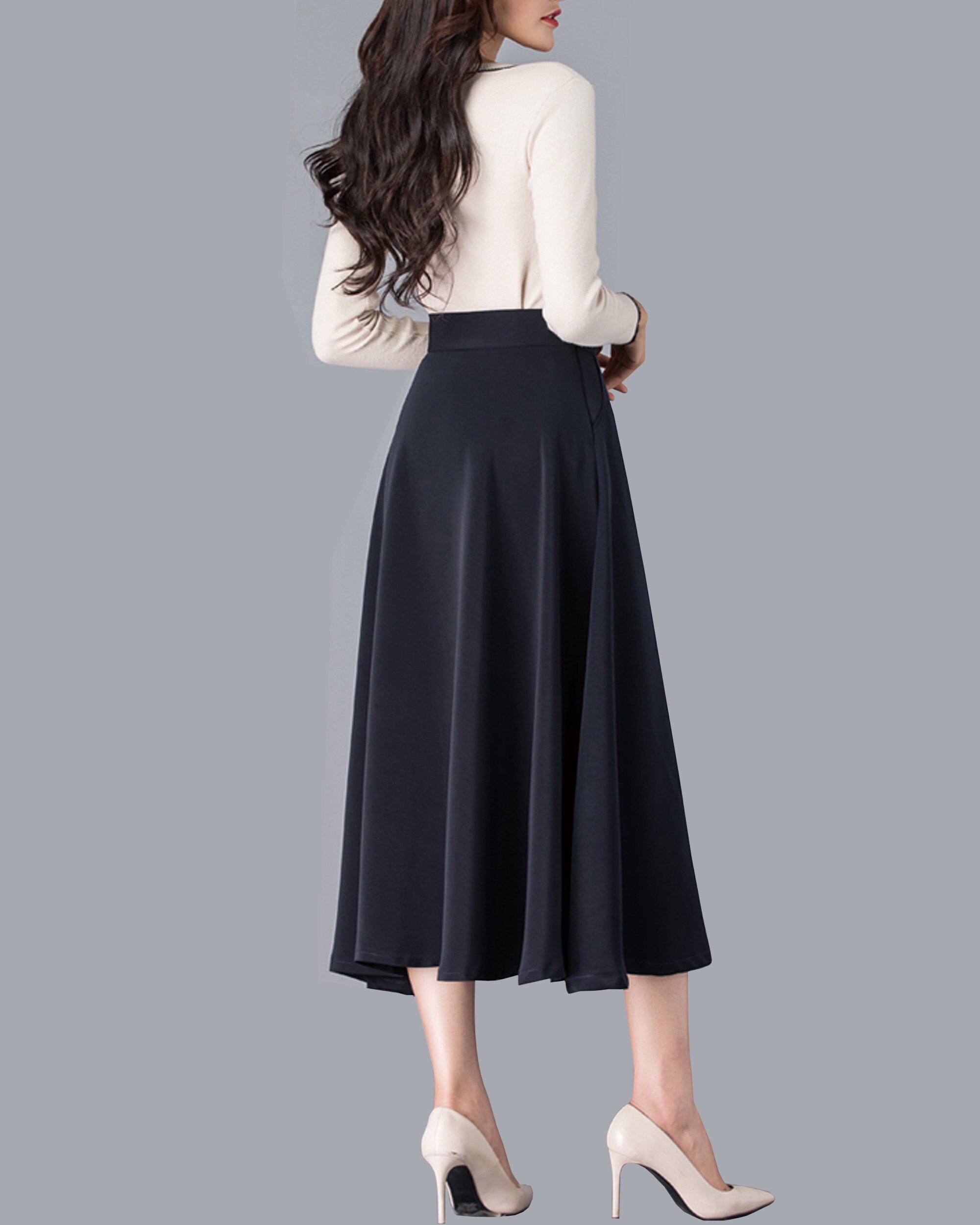 Midi Skirt Vintage Printed Skirt Black Skirt Custom Made - Etsy