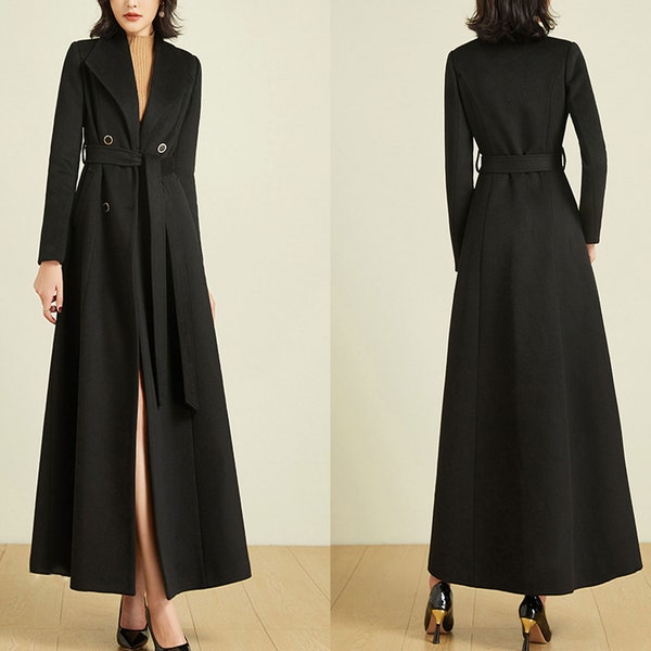 Wool Coat women, Long Wool Jacket, Coat dress, Winter Coat, wool Trench Coat, Full Length coat, maxi coat, Belt Coat, Handmade Coat(Y1169)