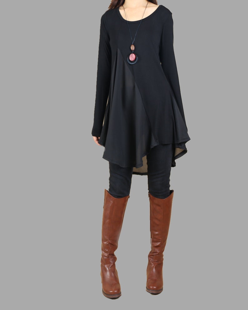 tunic tops for Leggings summer tops Modal and chiffon tunic top yoga t-shirt long sleeve tunic dress black sports T-shirt Y1090