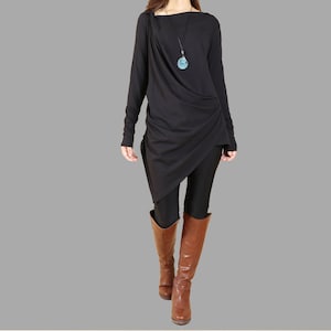 Asymmetrical Cotton Tunic Dress: Long Sleeve Folds
