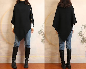 Rollkragenschal, Pullover Poncho Damen, Boho Schal, Pullover Pullover, Cape Top, High Neck Pullover Cape(P1085)