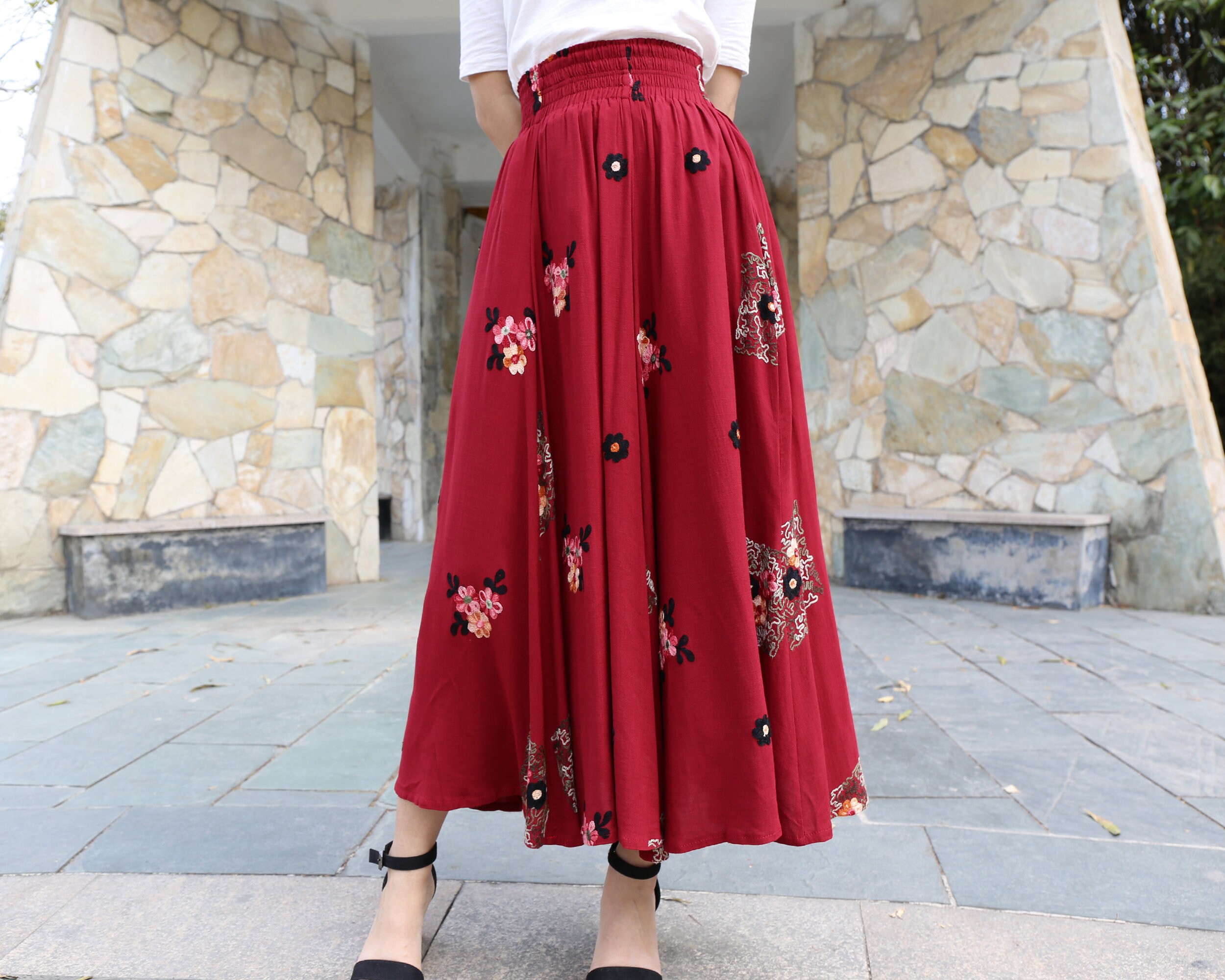 Cotton skirt embroidery skirt high waist skirt maxi skirt Etsy