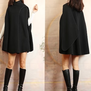 Wool Cape Coat: Double Breasted Poncho Jacket