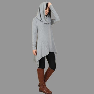 Cotton Shawl Collar Tunic Dress: Oversized Asymmetrical Top