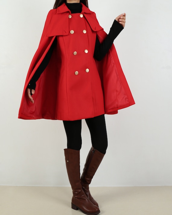 Cape Coat with Hood, Wool Poncho Jacket, High Neck Coat, Wool Cloak Coat, Wool Shawl Winter Coat, Vintage cape(Y1908) Cape Coat with Hood, Wool Poncho Jacket, High Neck Coat, Wool Cloak Coat, Wool Shawl Winter Coat, Vintage cape(Y1908)