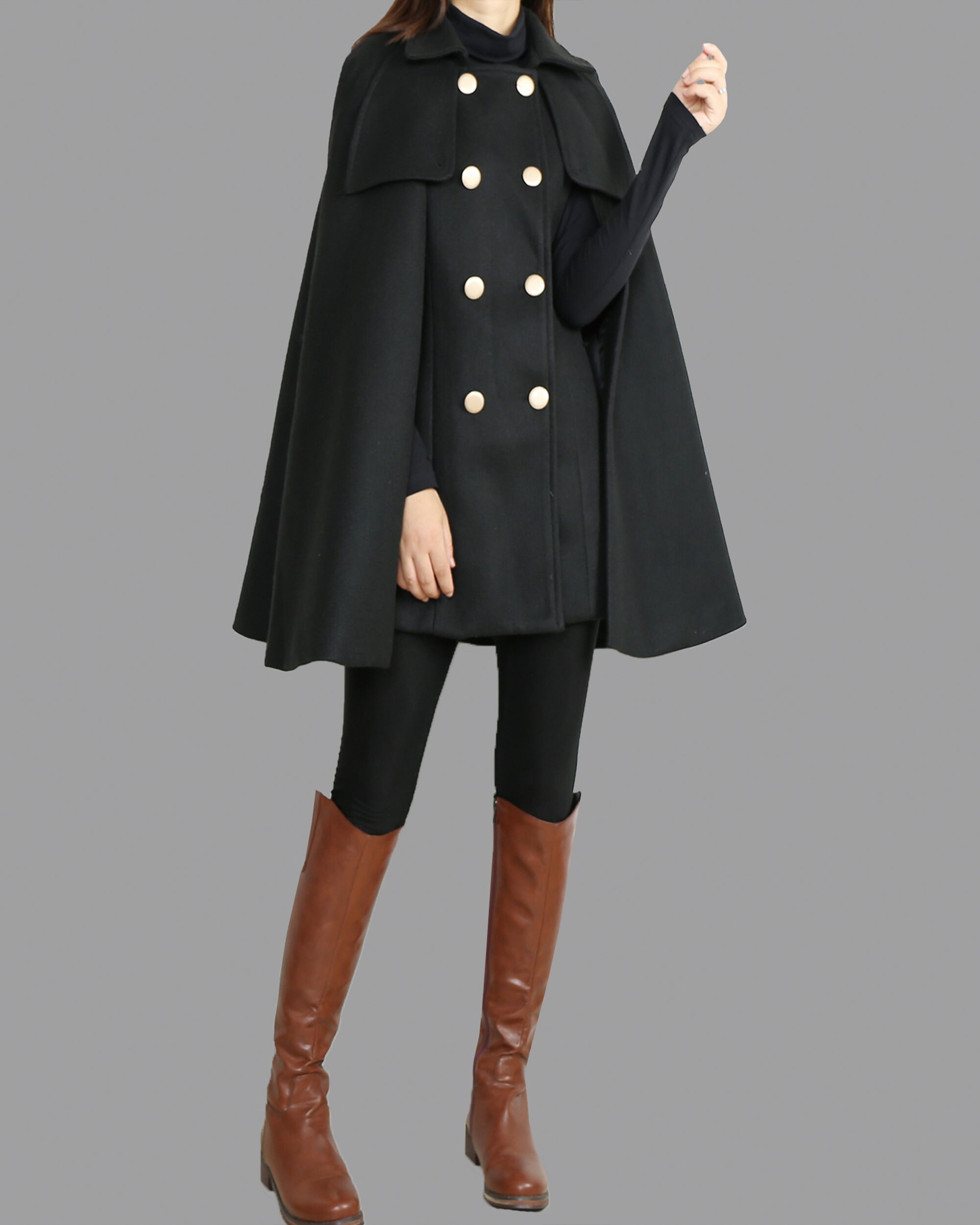 【Eaphi】highneck wool capecoat Eaphi】High-neck Wool Cape Coat