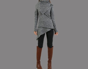 Asymmetrical sweaters, Pullover sweater, Asymmetrical knit tops, long sleeve t-shirt, poncho neck top(Y1081)