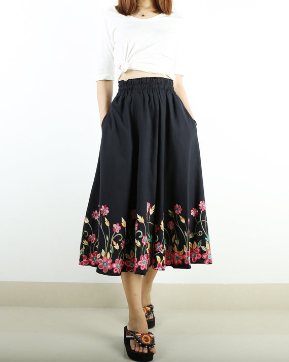 Cotton Skirt, Embroidery Skirt, High Waist Skirt, Midi Skirt Cotton Skirt, Embroidery Skirt, High Waist Skirt, Midi Skirt