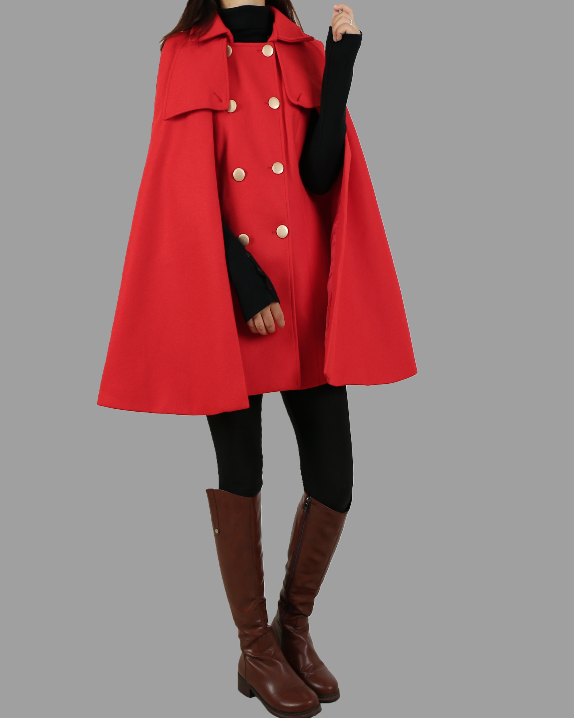 Eaphi　highneck wool capecoat Stylish Eaphi High-neck Wool Cape Coat in Brown - Women's