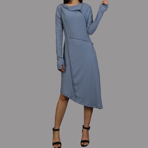 Rib dress, Thumb hole Sleeves tunic dress, Cotton dress, Asymmetric Tunic top, Long Sleeve Tunic Top, Oversized T-shirt Customized(Y2039)