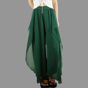 Asymmetrical Chiffon Palazzo Pants: Wide Leg Elastic Waist Trousers