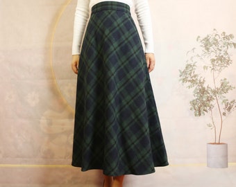 Jupe midi en laine à carreaux : jupe d'hiver taille haute