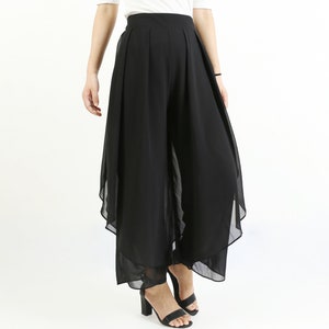 Women's asymmetrical skirt pants, wide leg pants, chiffon pants, elastic waist trousers, high waist pants, light weight pants(K1008)