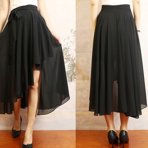 Women's asymmetrical skirt, chiffon skirt, summer skirt, customized skirt, black skirt(Q1010)