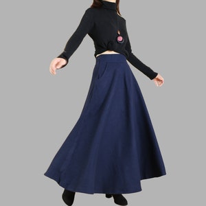 Wool Maxi Skirt: Dark Blue High Waist Winter Skirt