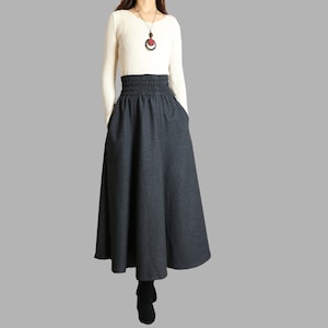 Wool Midi Skirt: High Waist Winter Skirt with Pockets