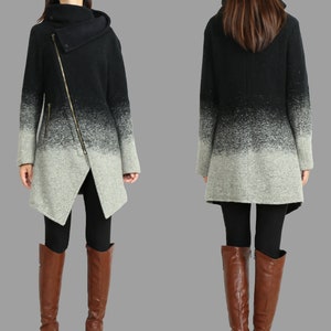 Asymmetrische Farbverlaufsjacke/Wollmantel/Winterjacke/Wollmantel/Trenchcoat/Reißverschlussmantel(Y1104)