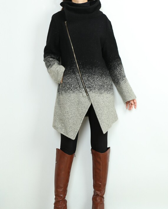 Wool Coat/gradient Color Asymmetrical Jacket/winter Jacket