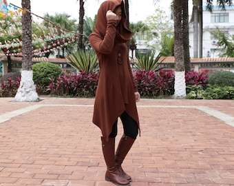 Cotton Shawl Collar Tunic Top: Asymmetrical Knit Dress