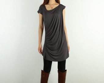 Asymmetrical Modal Cotton Tunic Top: Draped Stretchy Zen Design