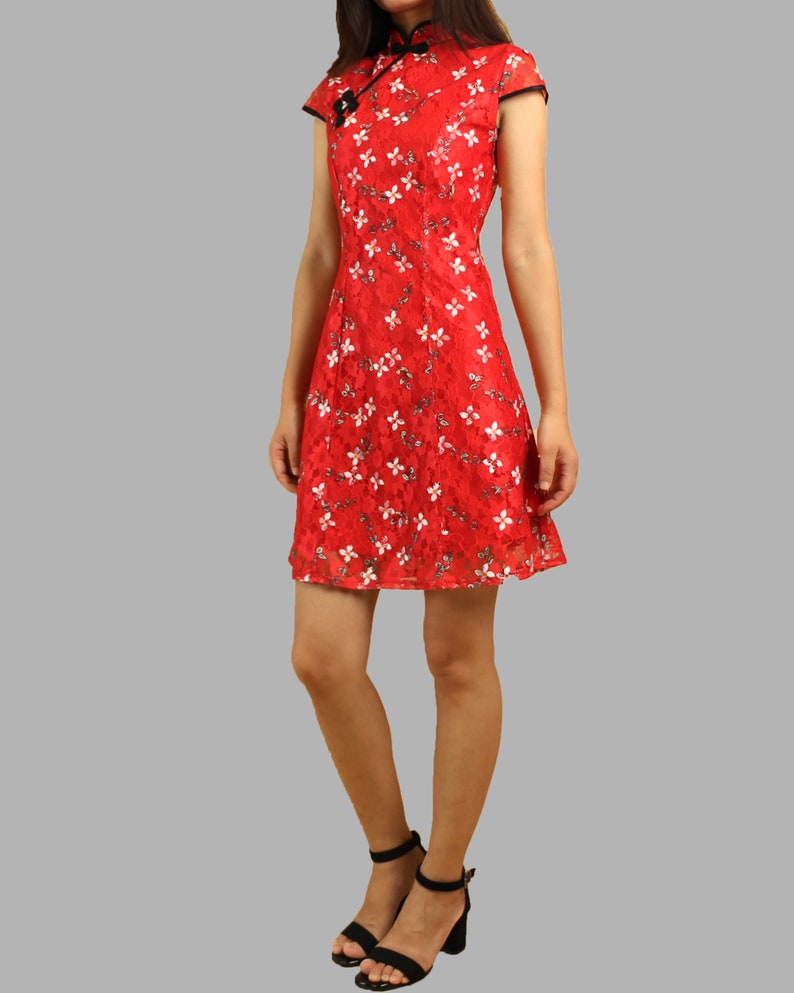 Cheongsam Dress Chinese Vintage Dress Asian Style Lace Etsy