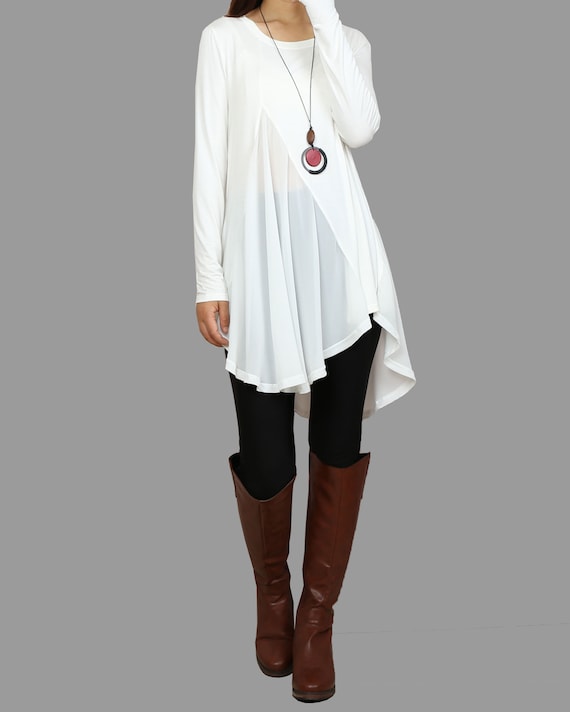 Modal and Chiffon Tunic Top, Yoga T-shirt, Long Sleeve Tunic Dress