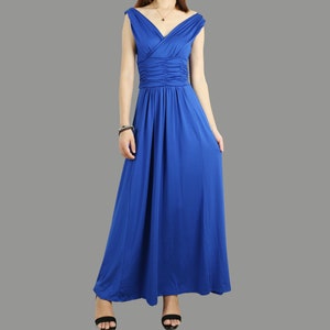 Vestido longo azul safira: vestido de noite sem mangas