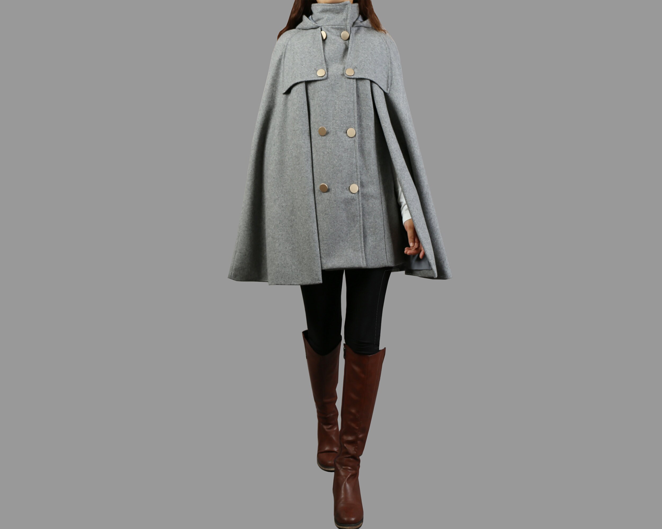 Wool Cape Coat,cape Coat With Hood, Wool Poncho Jacket, High