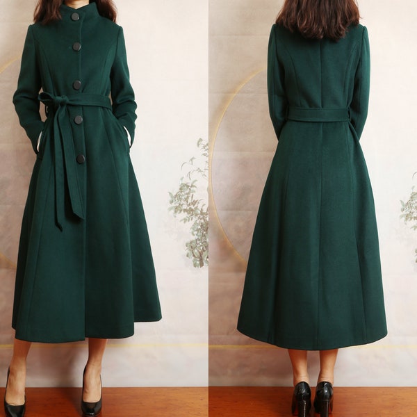 Wool Coat women, Long Wool Jacket, Coat dress, Winter Coat, wool Trench Coat, Full Length coat, maxi coat, Belt Coat, Handmade Coat(Y1159)